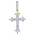 925 Sterling Silver Yellow-Tone Mens Baguette Round Moissanite Cross Religious Pendant