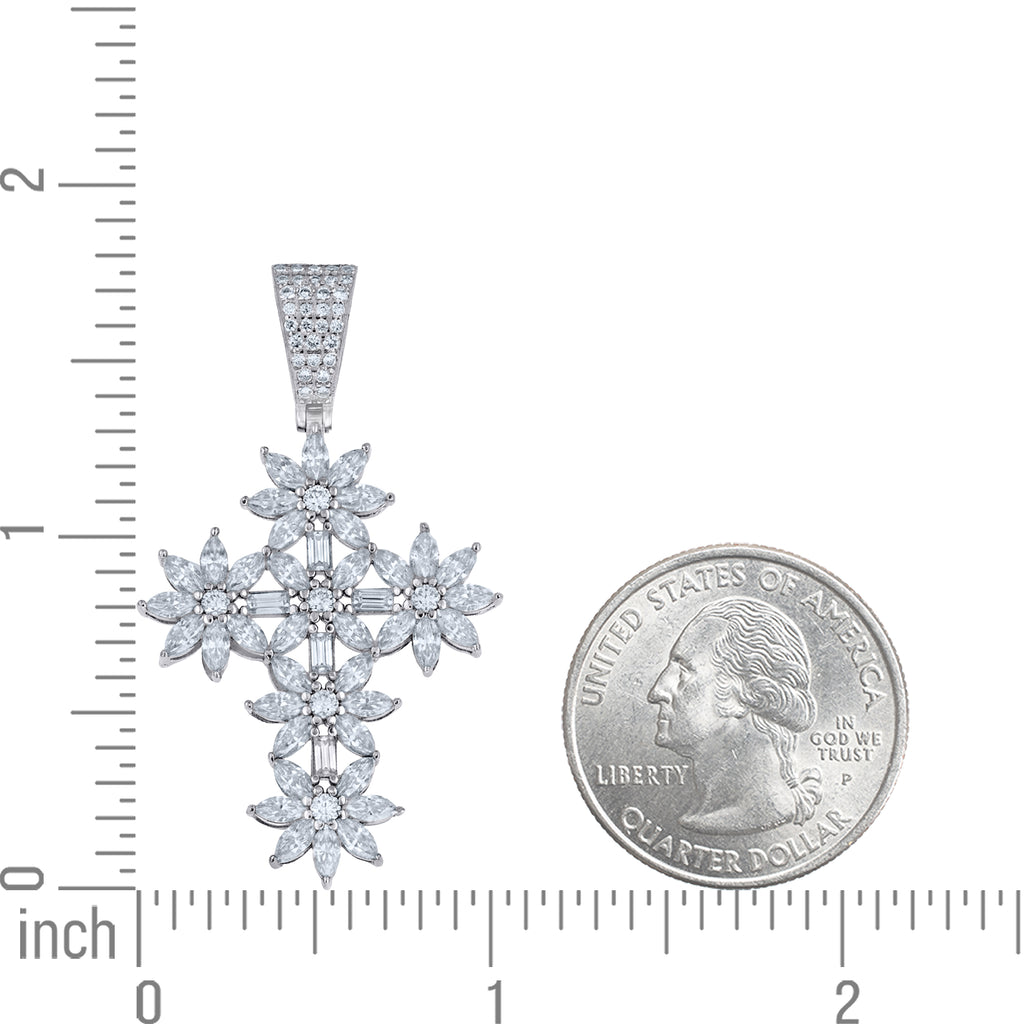 925 Sterling Silver Mens Round Marquise Moissanite Cross Religious Pendant