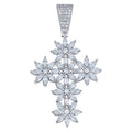 925 Sterling Silver Mens Round Marquise Moissanite Cross Religious Pendant