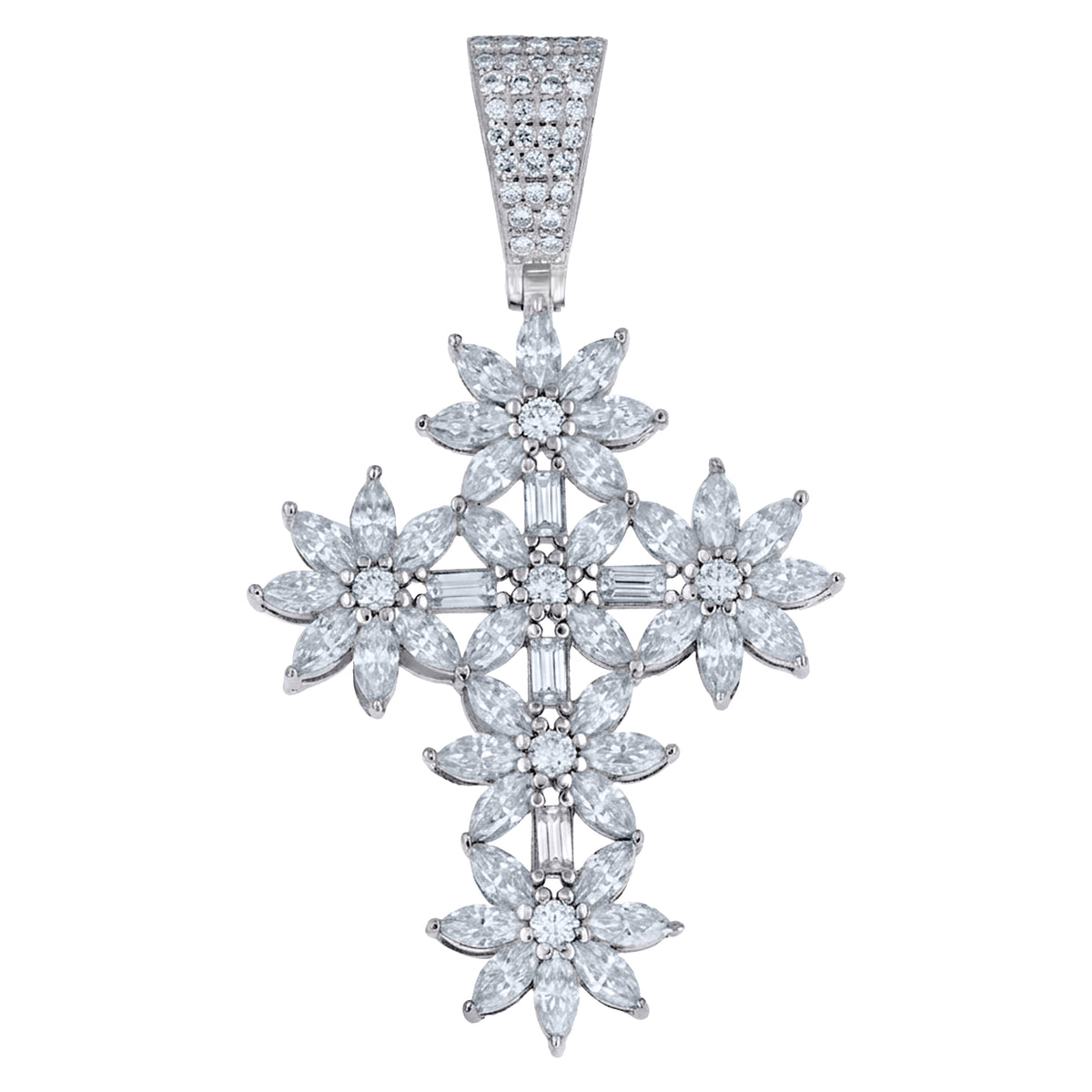 925 Sterling Silver Mens Round Marquise Moissanite Cross Religious Pendant