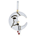 925 Sterling Silver Yellow-Tone Mens Red White Baguette Round Moissanite Enameled Moon Pendant