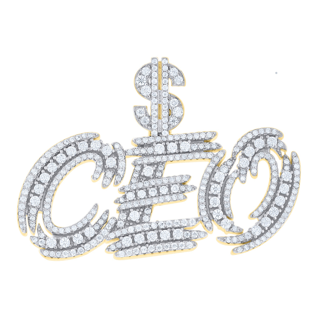 925 Sterling Silver Yellow-Tone Mens Moissanite CEO Talking Fashion Pendant