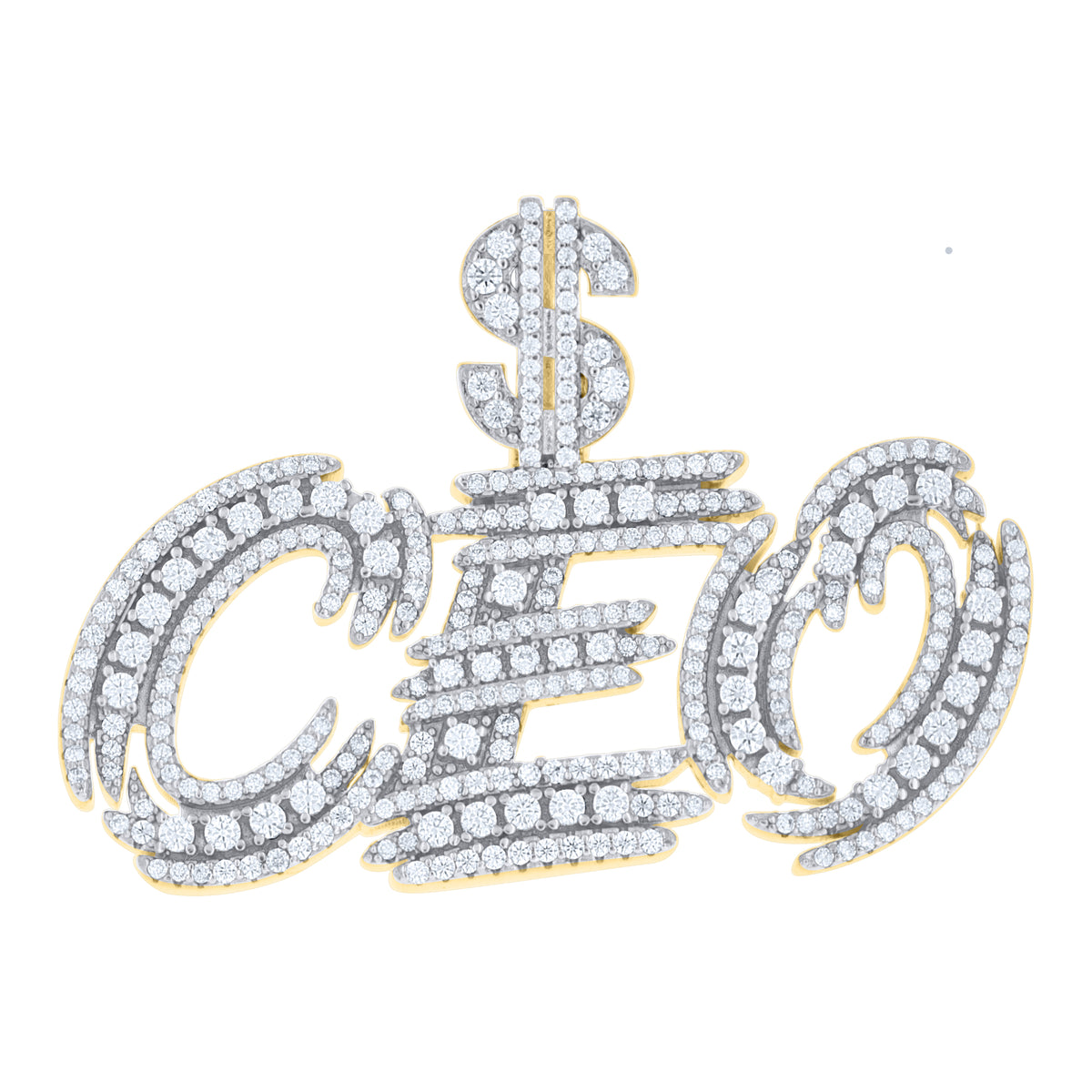 925 Sterling Silver Yellow-Tone Mens Moissanite CEO Talking Fashion Pendant