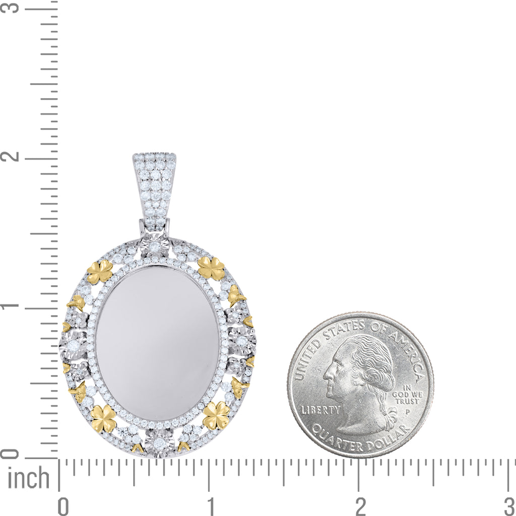925 Sterling Silver Yellow-Tone Womens Moissanite Floral Border Oval Photo Frame Pendant