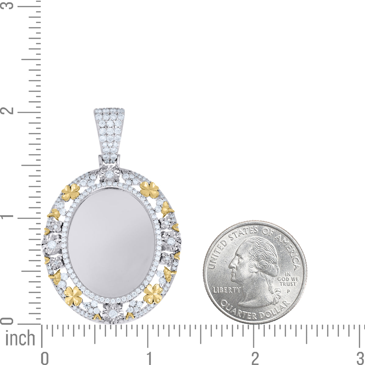 925 Sterling Silver Yellow-Tone Womens Moissanite Floral Border Oval Photo Frame Pendant