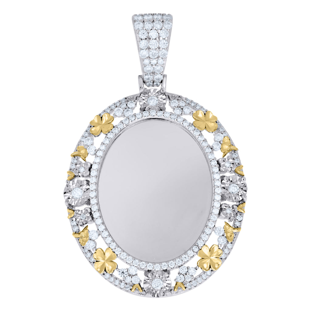 925 Sterling Silver Yellow-Tone Womens Moissanite Floral Border Oval Photo Frame Pendant