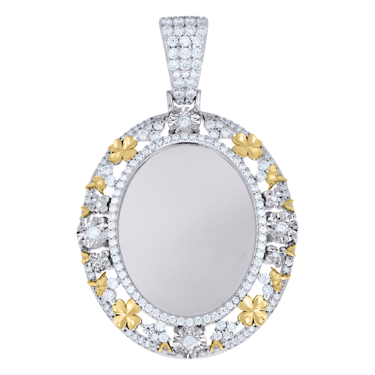 925 Sterling Silver Yellow-Tone Womens Moissanite Floral Border Oval Photo Frame Pendant