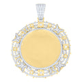 925 Sterling Silver Yellow-Tone Unisex Moissanite Floral Border Round Photo Frame Pendant