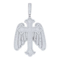 925 Sterling Silver Mens Round Moissanite Wings Cross Religious Pendant