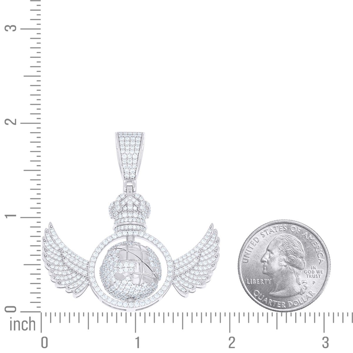 925 Sterling Silver Mens Moissanite Rotating Globe Wing Charm Pendant