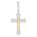 925 Sterling Silver Yellow-tone Mens Round Baguette Moissanite Crucifix Cross Religious Pendant