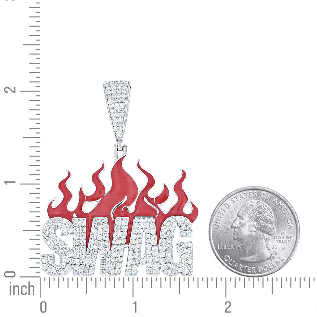 925 Sterling Silver Mens Moissanite Enameled Fire SWAG Pendant