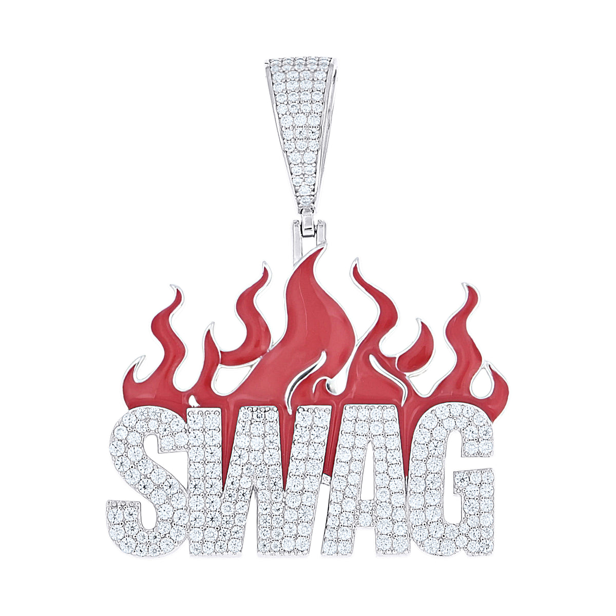 925 Sterling Silver Mens Moissanite Enameled Fire SWAG Pendant