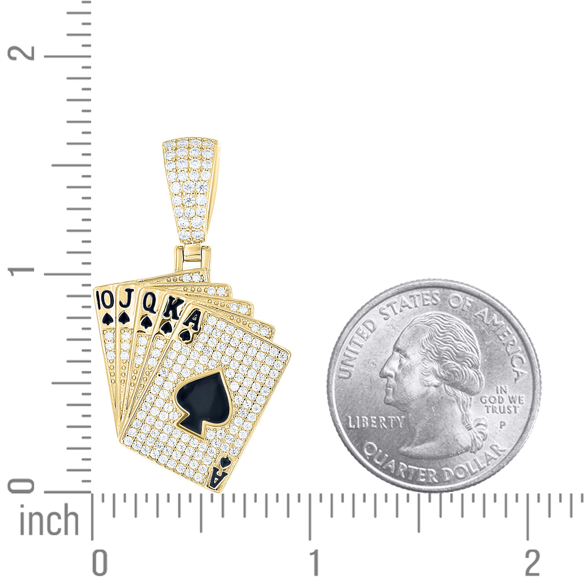 925 Sterling Silver Yellow-Tone Mens Moissanite Enameled Playing Cards Gambling Pendant