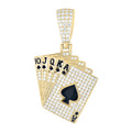925 Sterling Silver Yellow-Tone Mens Moissanite Enameled Playing Cards Gambling Pendant