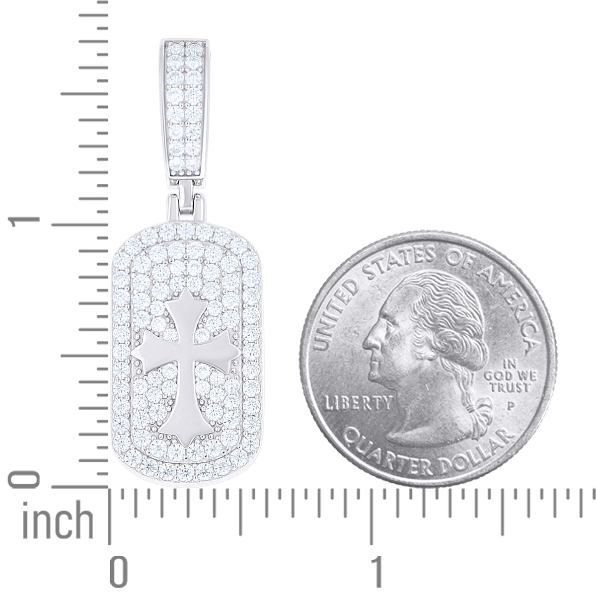 925 Sterling Silver Mens Round Moissanite Cross Religious Dog Tag Pendant