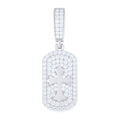 925 Sterling Silver Mens Round Moissanite Cross Religious Dog Tag Pendant