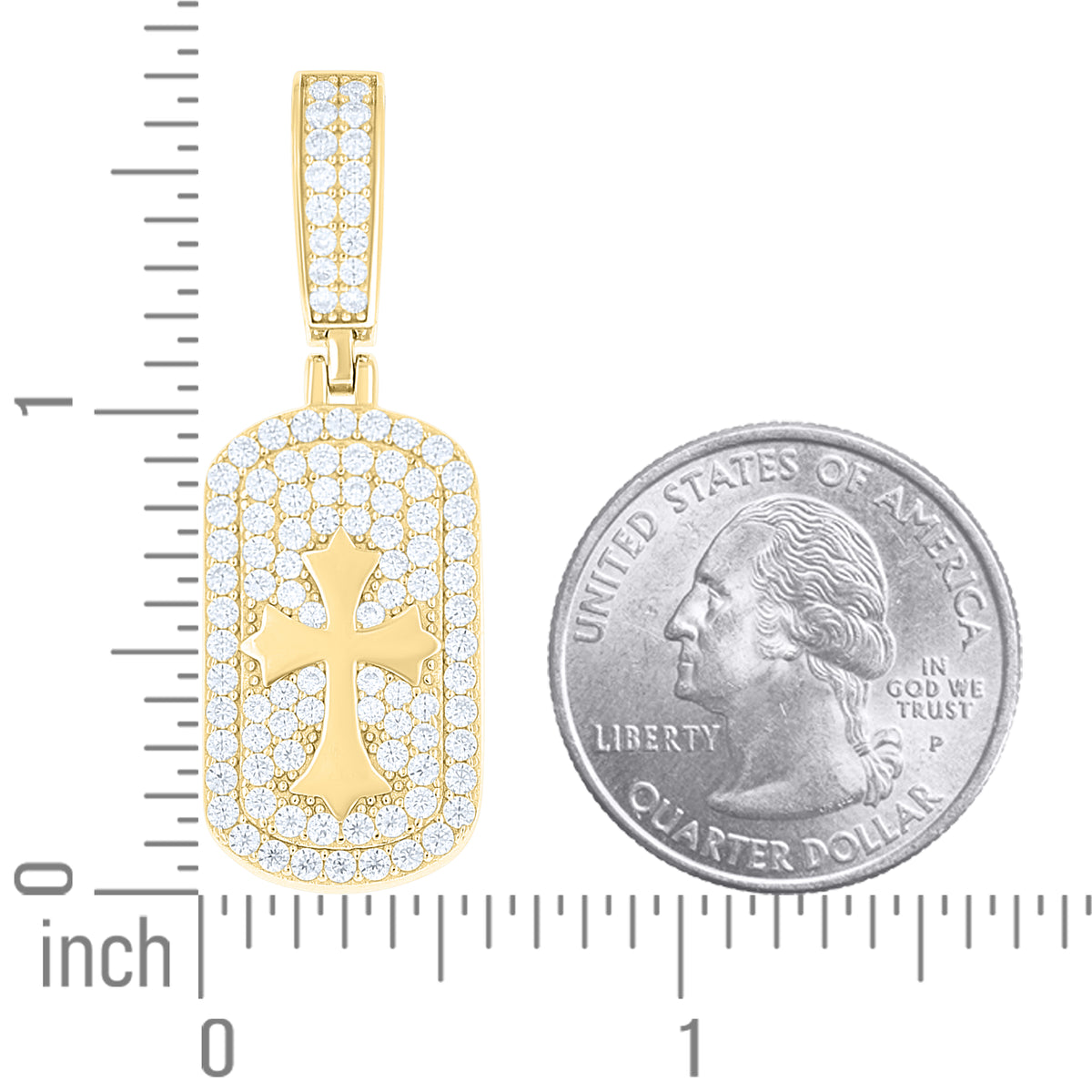 925 Sterling Silver Yellow-tone Mens Round Moissanite Cross Religious Dog Tag Pendant