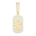925 Sterling Silver Yellow-tone Mens Round Moissanite Cross Religious Dog Tag Pendant