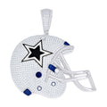 925 Sterling Silver Mens Moissanite Enameled Dallas Cowboys Football Helmet Sports Pendant