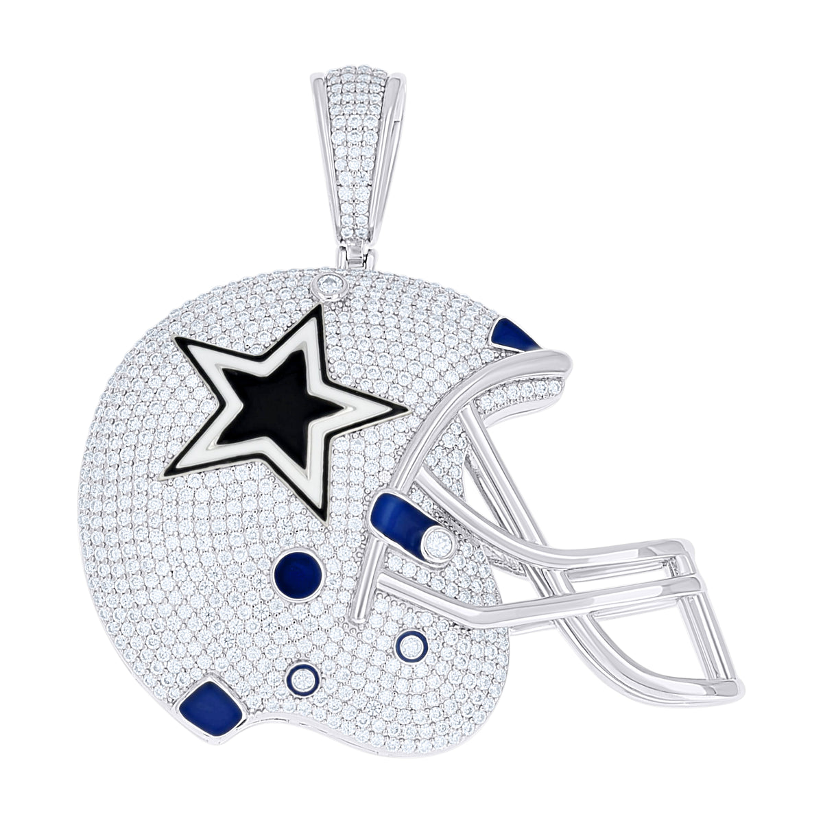 925 Sterling Silver Mens Moissanite Enameled Dallas Cowboys Football Helmet Sports Pendant
