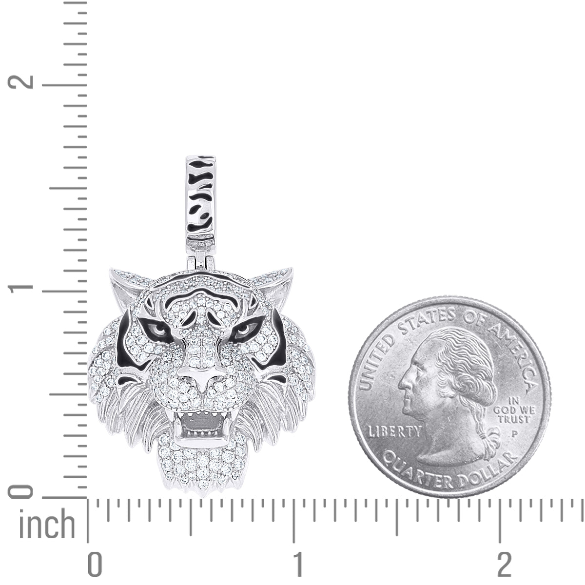 925 Sterling Silver Mens Moissanite Enameled Tiger Head Wildlife Pendant
