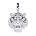 925 Sterling Silver Mens Moissanite Enameled Tiger Head Wildlife Pendant