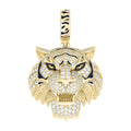 925 Sterling Silver Yellow-Tone Mens Moissanite Enameled Tiger Head Wildlife Pendant