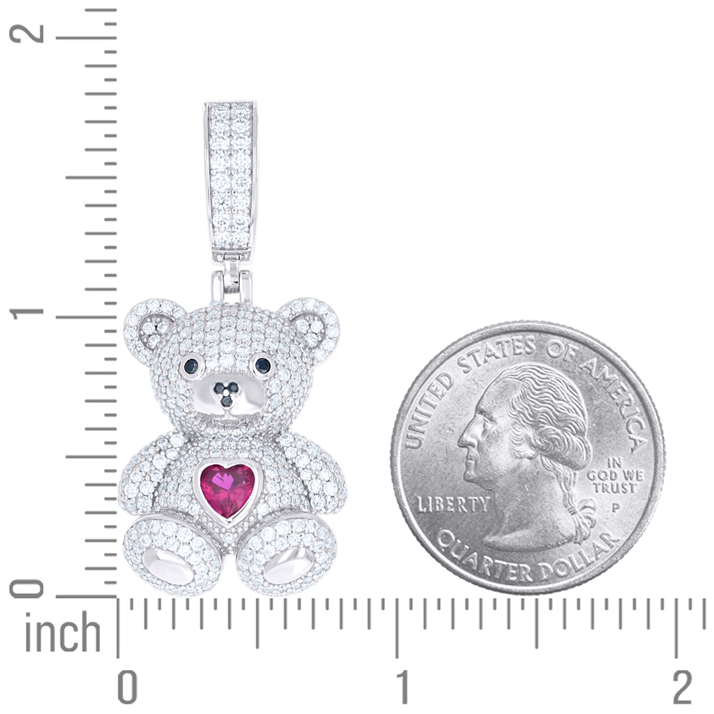 925 Sterling Silver Womens Black Purple White Heart Round Moissanite Teddy Bear Fashion Pendant