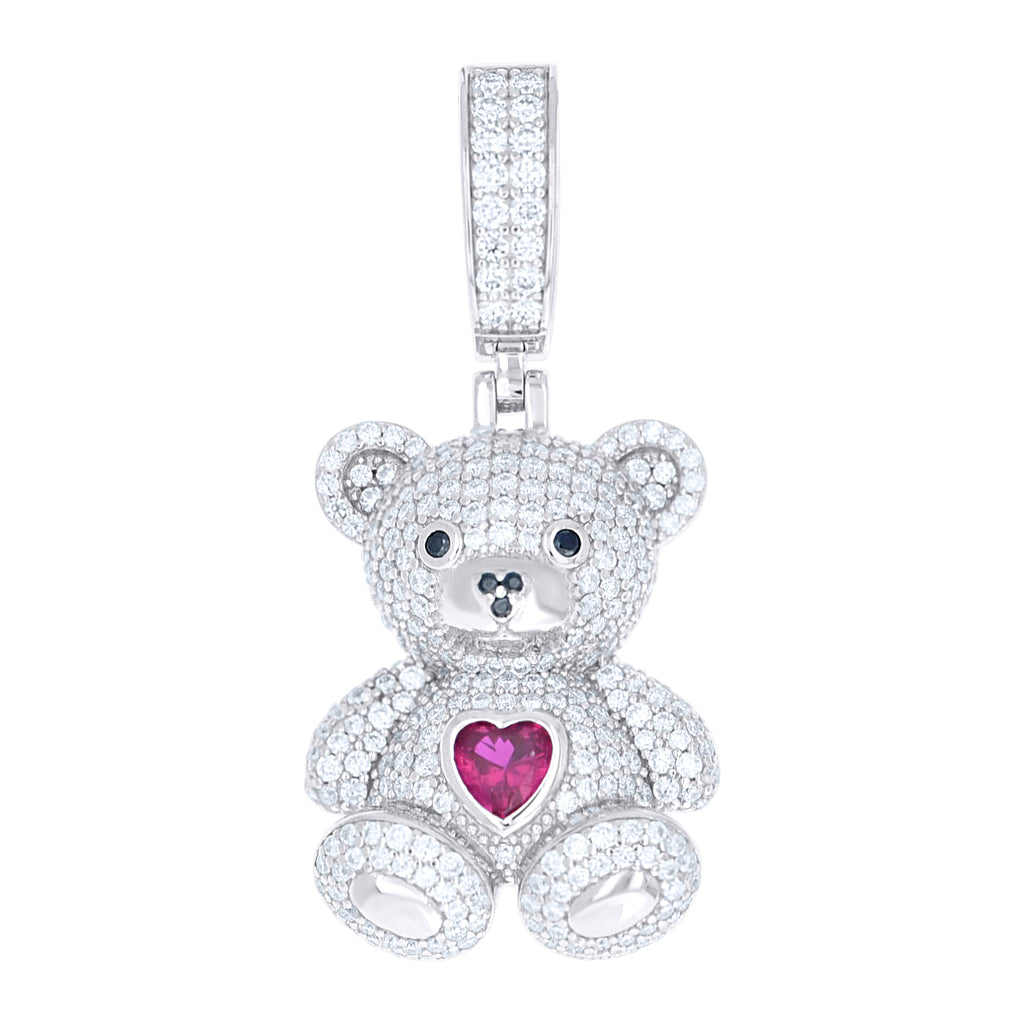 925 Sterling Silver Womens Black Purple White Heart Round Moissanite Teddy Bear Fashion Pendant