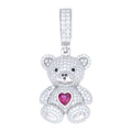 925 Sterling Silver Womens Black Purple White Heart Round Moissanite Teddy Bear Fashion Pendant