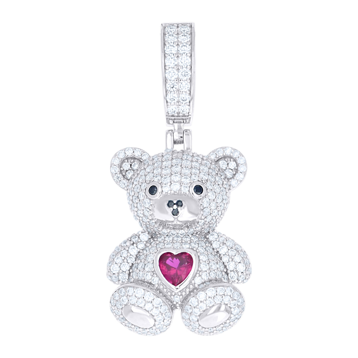 925 Sterling Silver Womens Black Purple White Heart Round Moissanite Teddy Bear Fashion Pendant