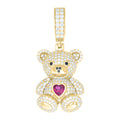 925 Sterling Silver Yellow-Tone Womens Black Purple White Heart Round Moissanite Teddy Bear Fashion Pendant