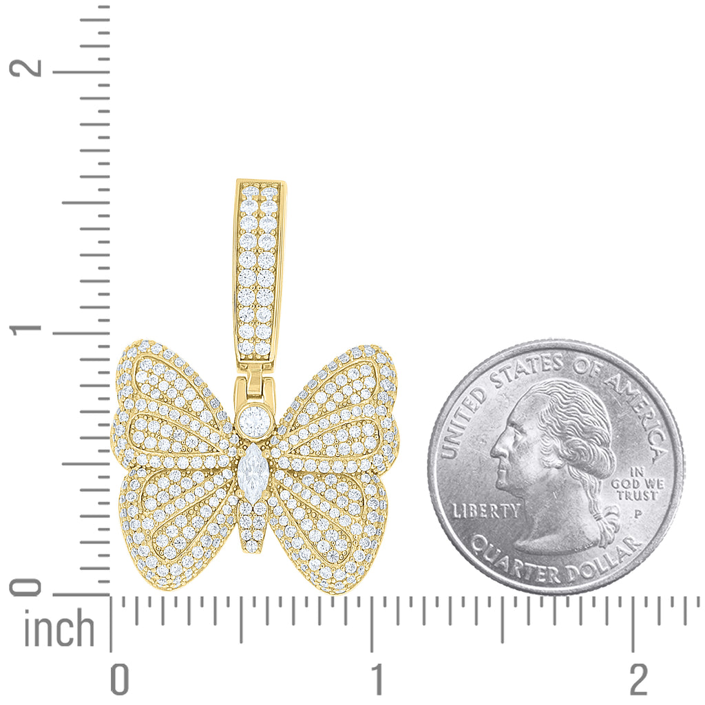 925 Sterling Silver Yellow-Tone Womens Marquise Round Moissanite Butterfly Fashion Pendant