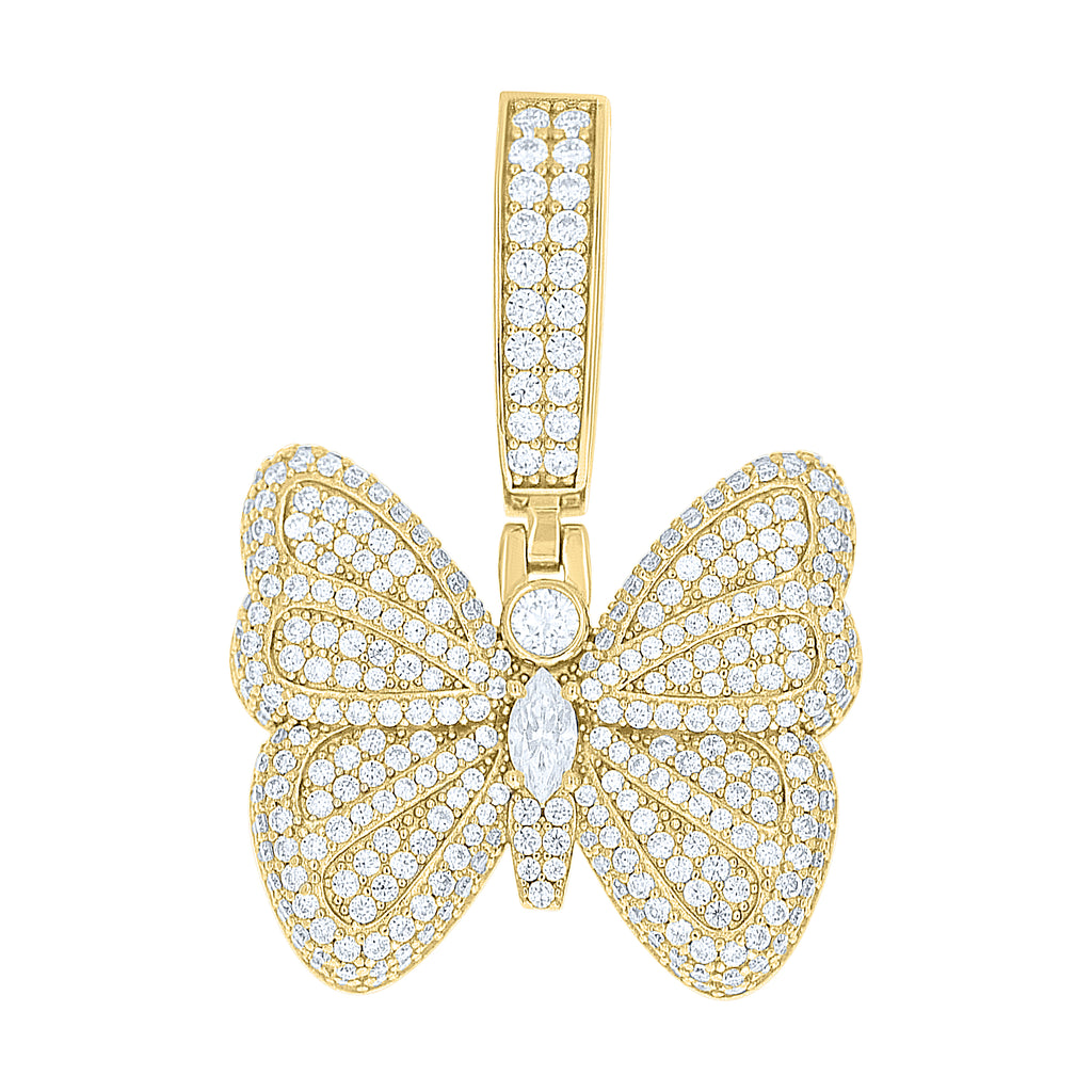 925 Sterling Silver Yellow-Tone Womens Marquise Round Moissanite Butterfly Fashion Pendant
