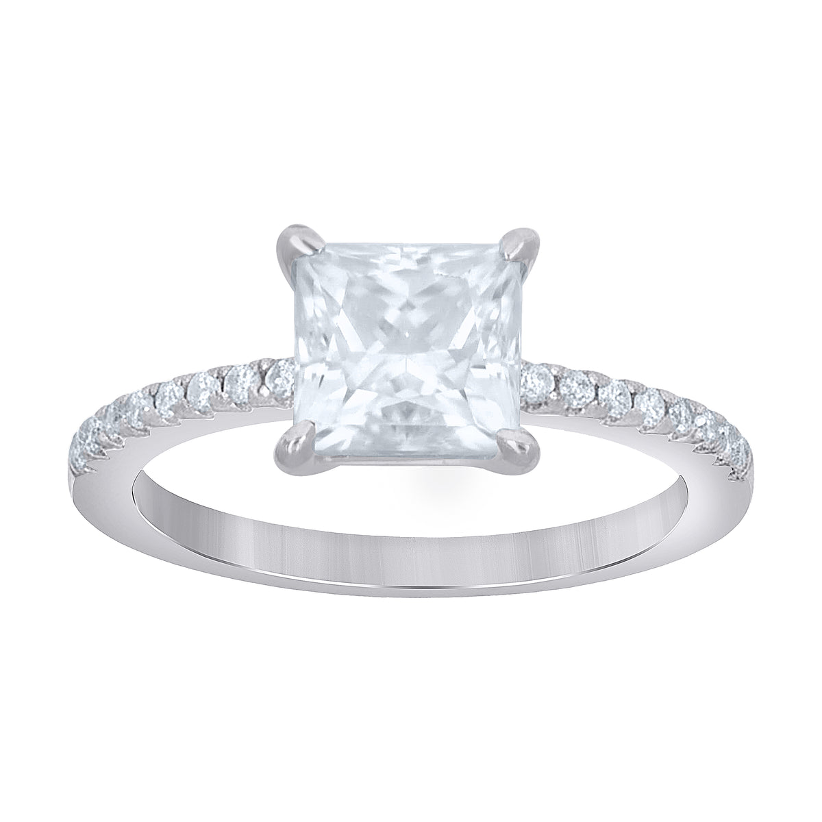 925 Sterling Silver Womens Princess-Cut Round Moissanite Engagement Ring
