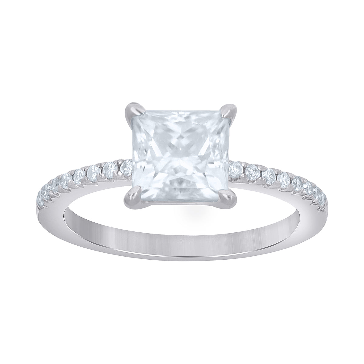 925 Sterling Silver Womens Princess-Cut Round Moissanite Engagement Ring