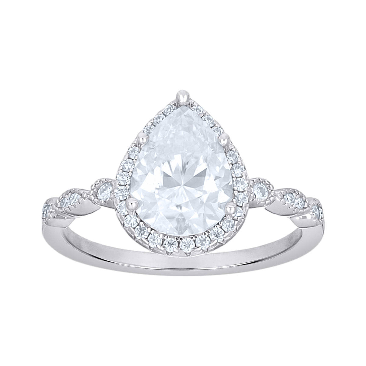 925 Sterling Silver Womens Pear Round Moissanite Duo Ring Set