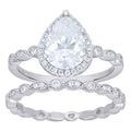 925 Sterling Silver Womens Pear Round Moissanite Duo Ring Set Size 6