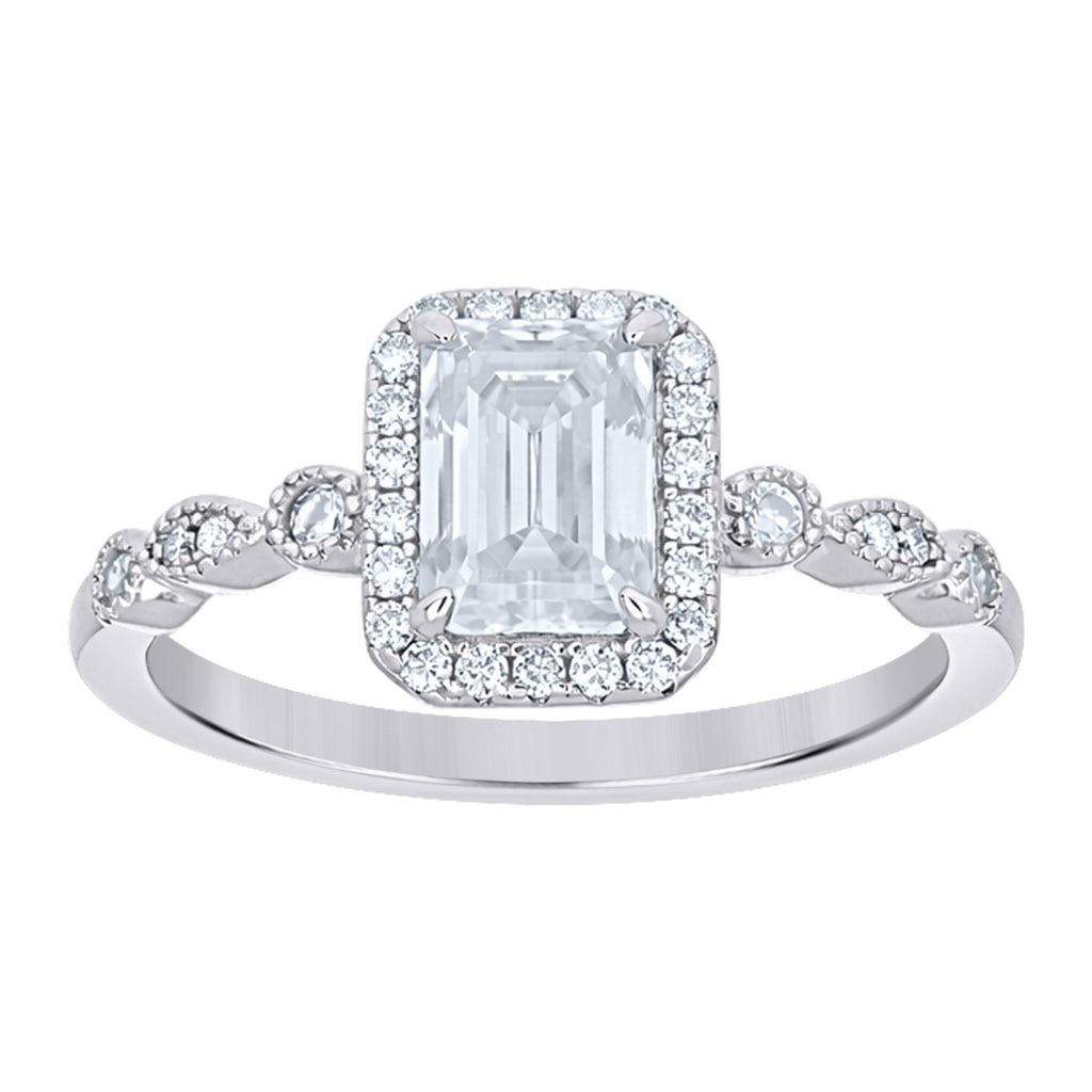 925 Sterling Silver Womens Emerald-Cut Round Moissanite Duo Ring Set Size 5