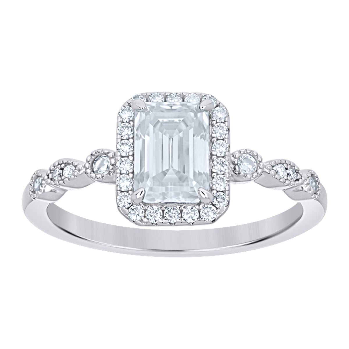 925 Sterling Silver Womens Emerald-Cut Round Moissanite Duo Ring Set Size 8