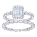925 Sterling Silver Womens Emerald-Cut Round Moissanite Duo Ring Set