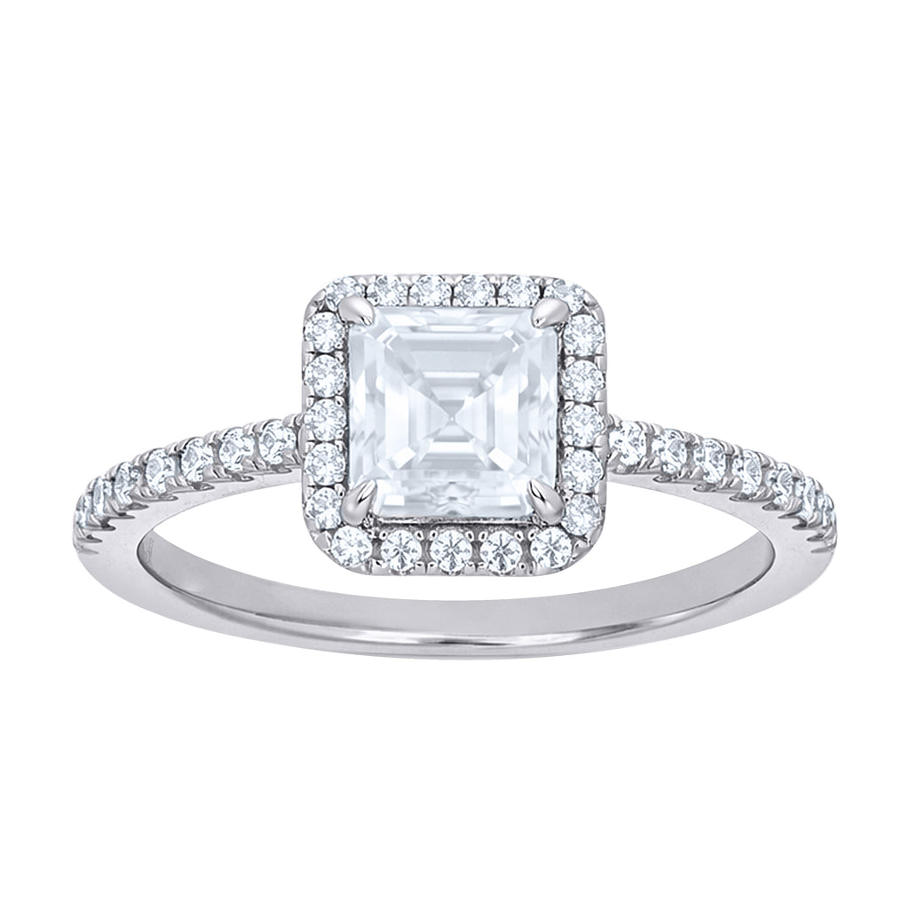 925 Sterling Silver Womens Princess-Cut Round Moissanite Halo Engagement Ring Size 6