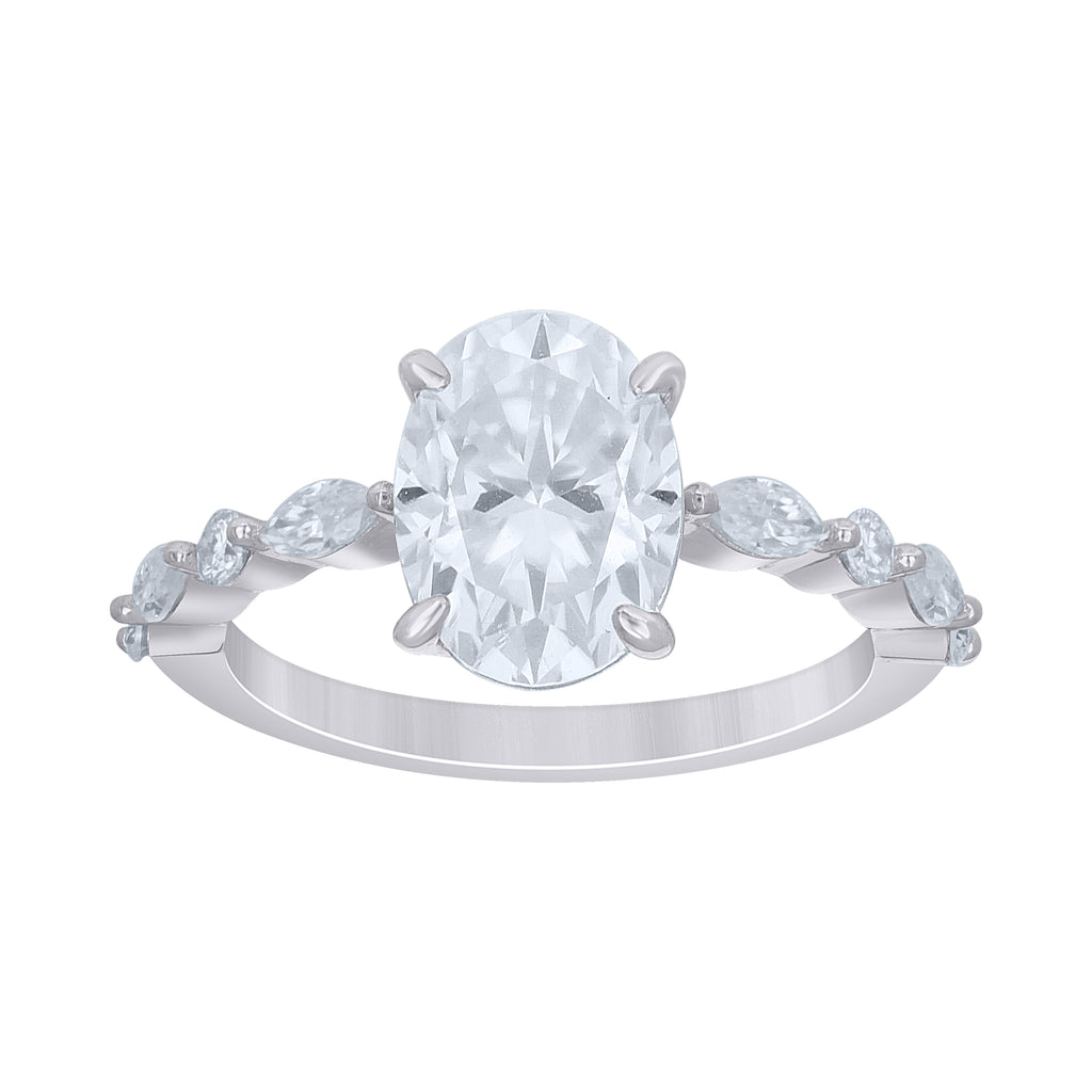 925 Sterling Silver Womens Oval Round Moissanite Engagement Ring Size 5