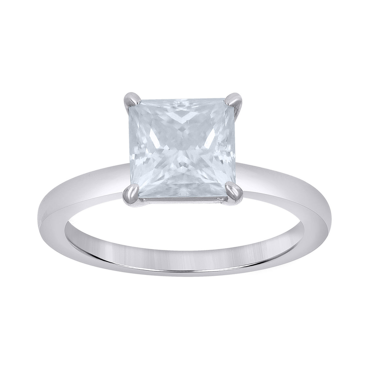 925 Sterling Silver Womens Princess-Cut Moissanite Solitaire Engagement Ring Size 5