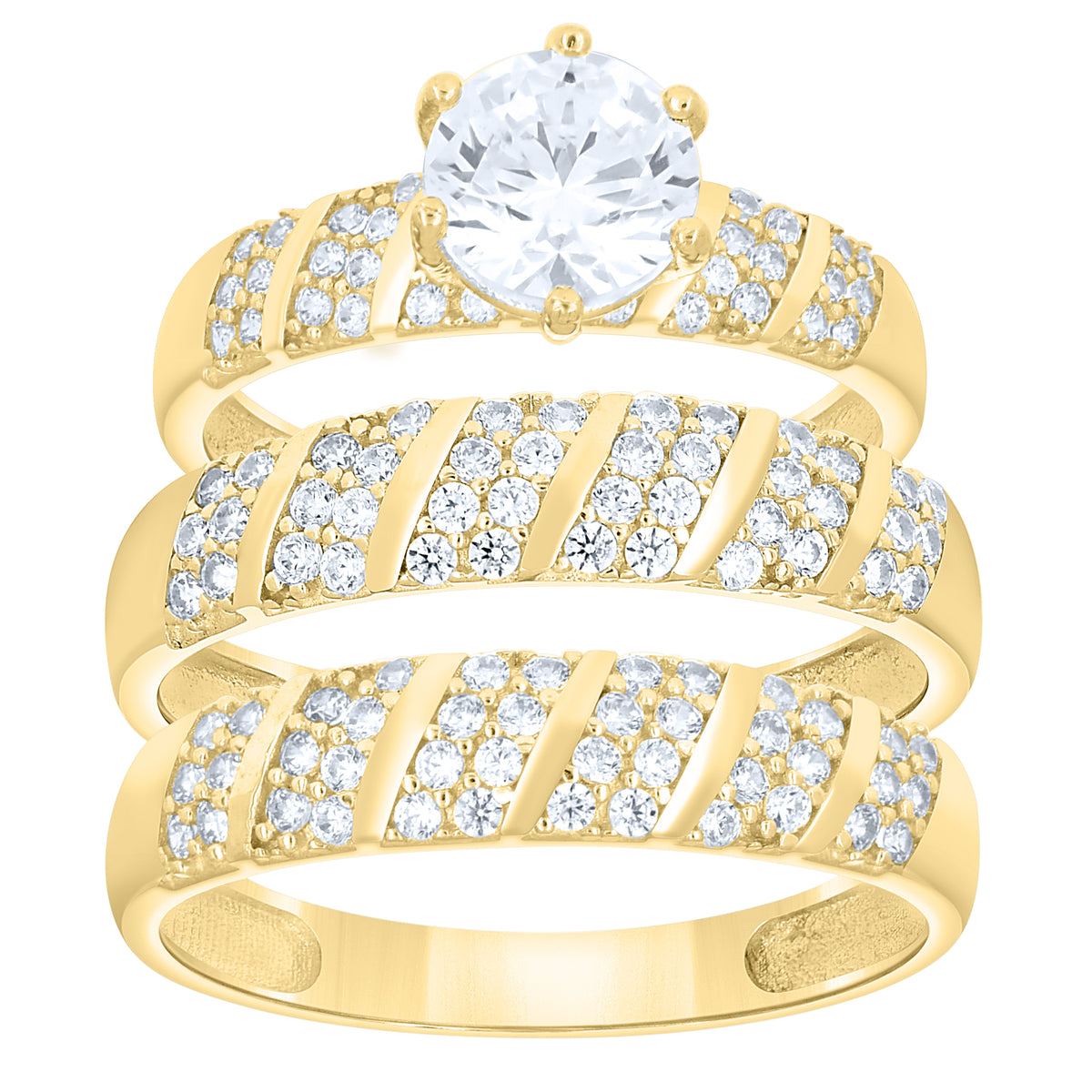 14K Gold Trio Cubic Zirconia Ring