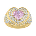 10K Yellow Gold Womens Pink White Heart Round Cubic-Zirconia Heart Ring