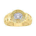 10K Two-Tone Gold Womens Cubic-Zirconia Greek Key Medusa Fashion Ring