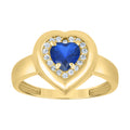 10K Yellow Gold Womens Blue White Heart Round Cubic-Zirconia Heart Ring