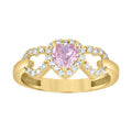 10K Yellow Gold Womens Pink White Heart Round Cubic-Zirconia Triple Heart Ring